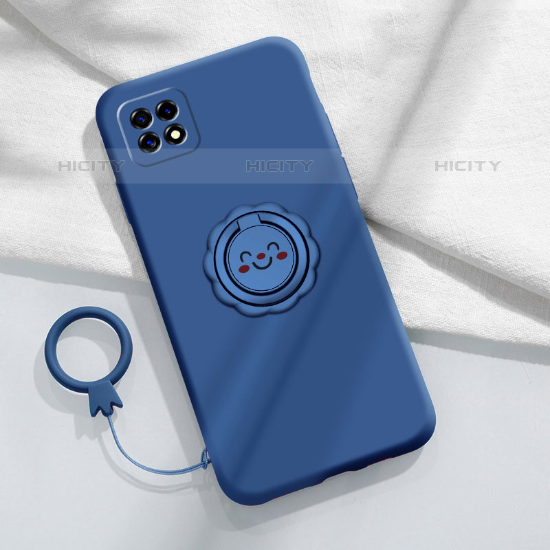 Coque Ultra Fine Silicone Souple Housse Etui avec Support Bague Anneau Aimante Magnetique pour Oppo A53 5G Bleu Plus