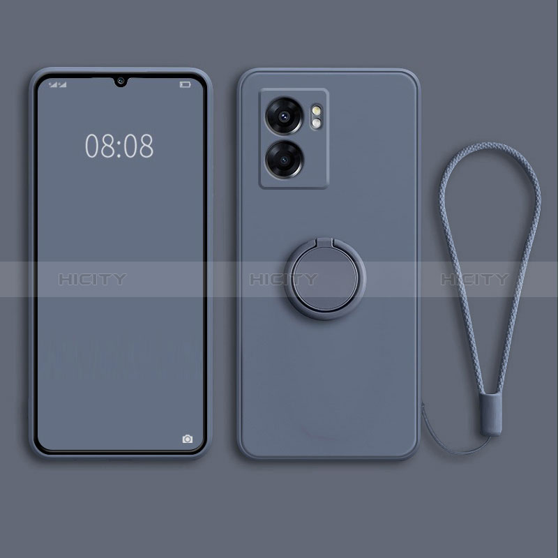 Coque Ultra Fine Silicone Souple Housse Etui avec Support Bague Anneau Aimante Magnetique pour Oppo A56S 5G Gris Lavende Plus