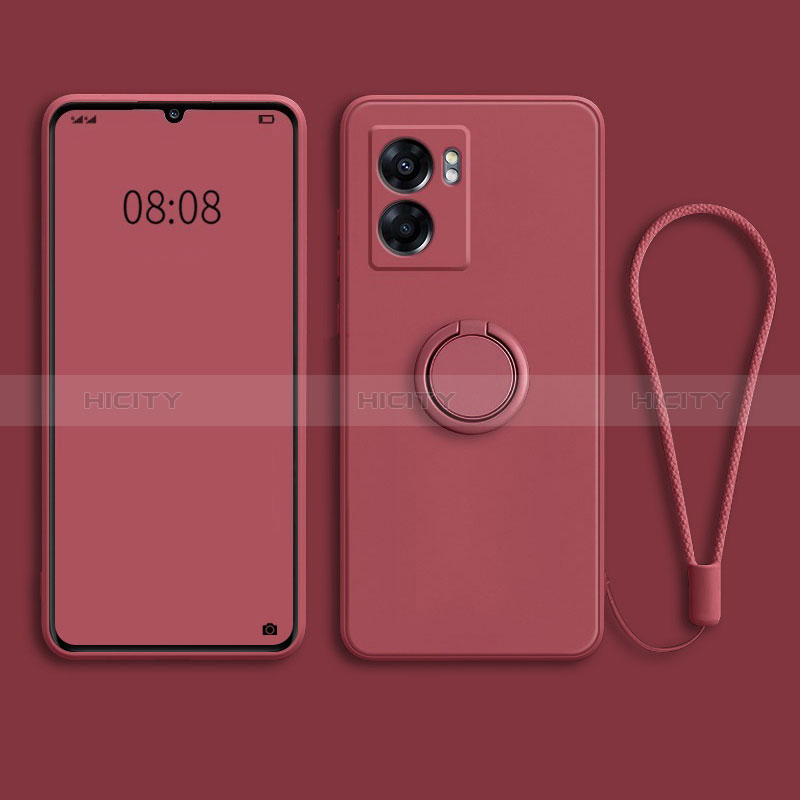 Coque Ultra Fine Silicone Souple Housse Etui avec Support Bague Anneau Aimante Magnetique pour Oppo A56S 5G Rouge Plus