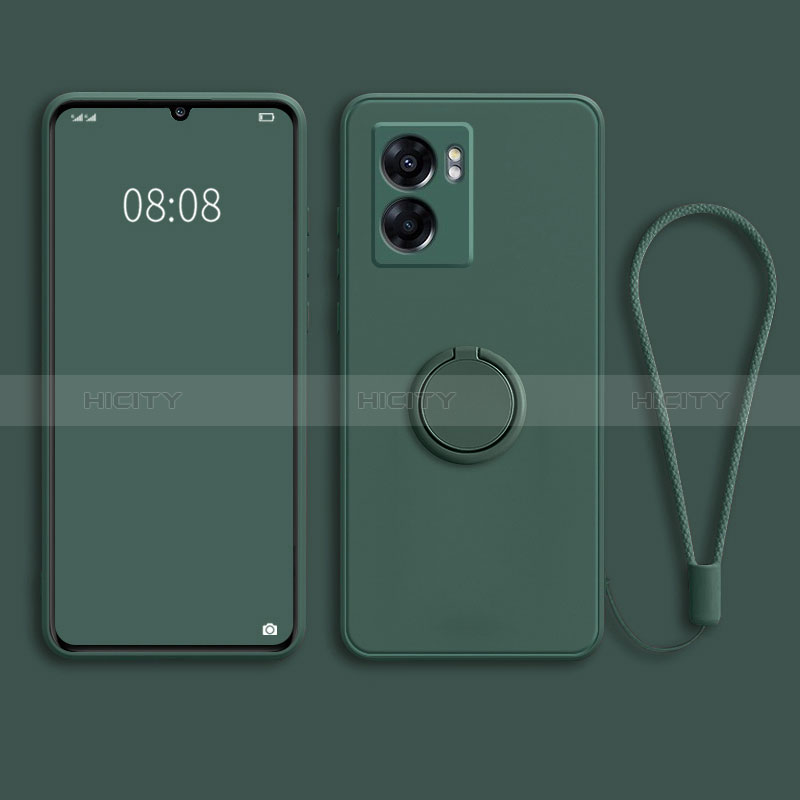 Coque Ultra Fine Silicone Souple Housse Etui avec Support Bague Anneau Aimante Magnetique pour Oppo A56S 5G Vert Plus