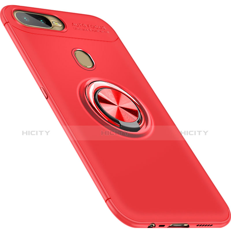 Coque Ultra Fine Silicone Souple Housse Etui avec Support Bague Anneau Aimante Magnetique pour Oppo A7 Rouge Plus