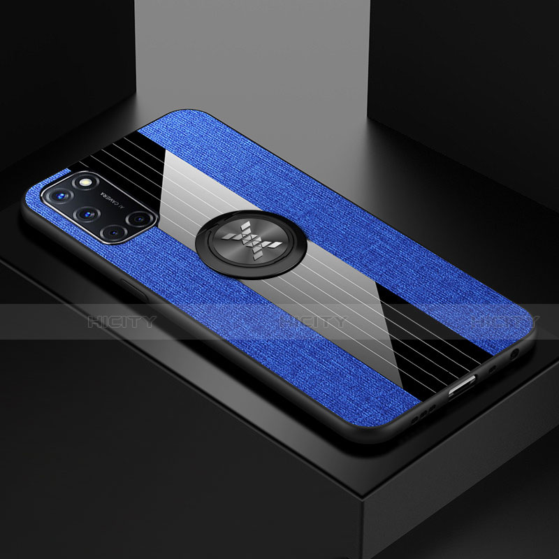 Coque Ultra Fine Silicone Souple Housse Etui avec Support Bague Anneau Aimante Magnetique pour Oppo A92 Bleu Plus