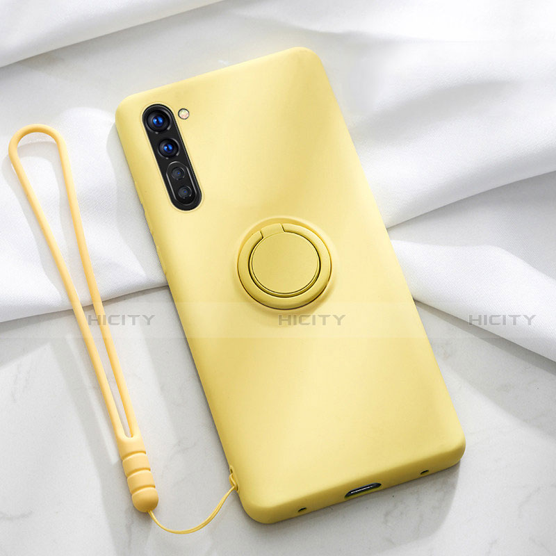 Coque Ultra Fine Silicone Souple Housse Etui avec Support Bague Anneau Aimante Magnetique pour Oppo F15 Jaune Plus