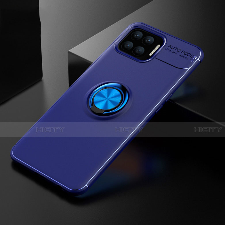 Coque Ultra Fine Silicone Souple Housse Etui avec Support Bague Anneau Aimante Magnetique pour Oppo F17 Pro Bleu Plus