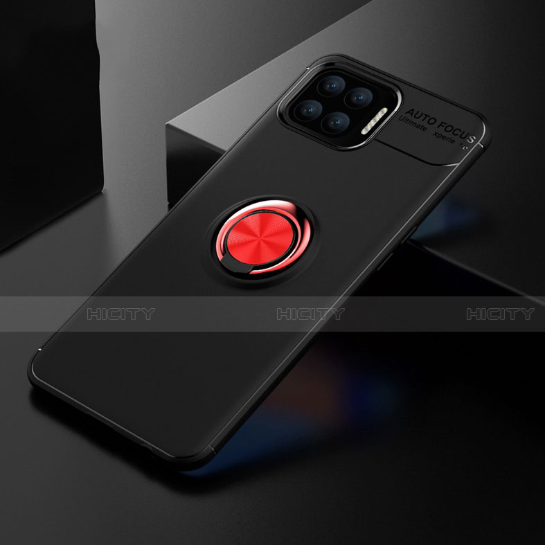 Coque Ultra Fine Silicone Souple Housse Etui avec Support Bague Anneau Aimante Magnetique pour Oppo F17 Pro Rouge et Noir Plus