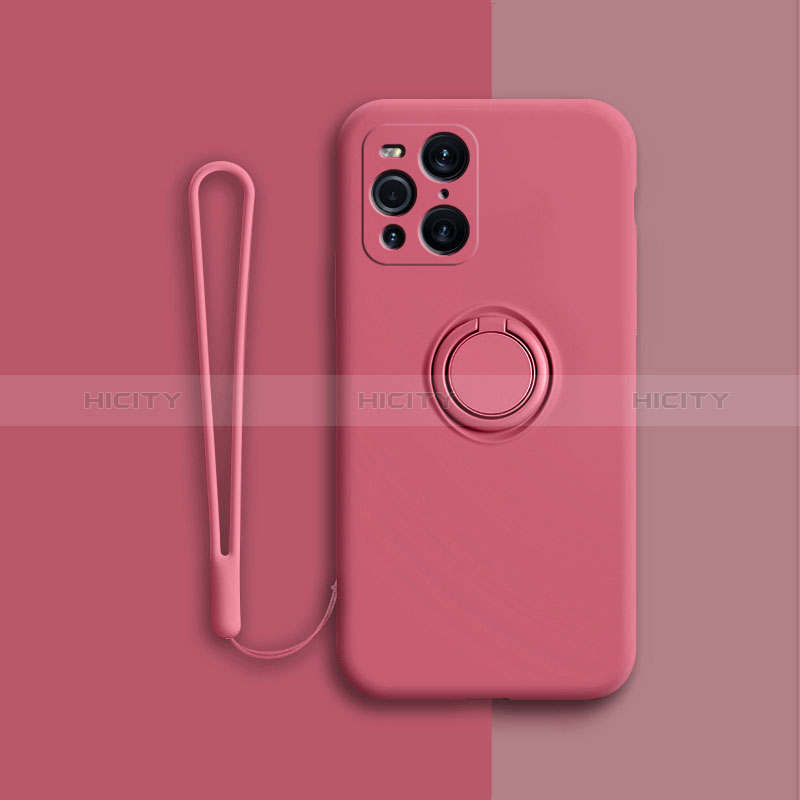 Coque Ultra Fine Silicone Souple Housse Etui avec Support Bague Anneau Aimante Magnetique pour Oppo Find X3 5G Rouge Plus