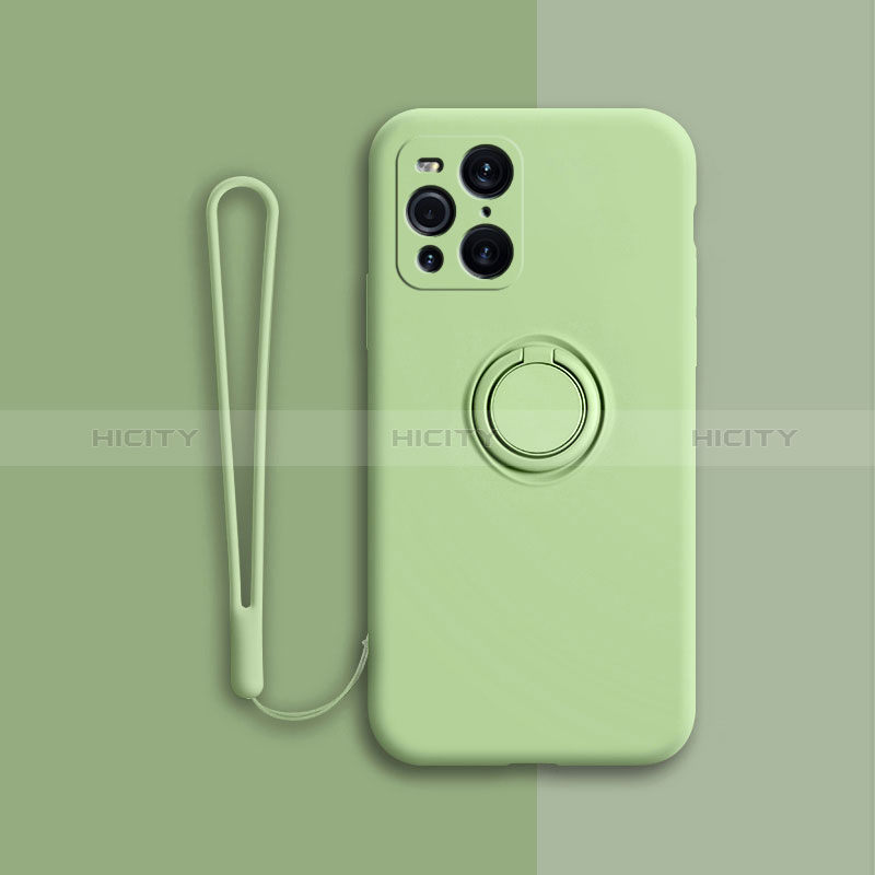 Coque Ultra Fine Silicone Souple Housse Etui avec Support Bague Anneau Aimante Magnetique pour Oppo Find X3 5G Vert Plus