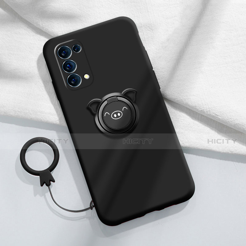 Coque Ultra Fine Silicone Souple Housse Etui avec Support Bague Anneau Aimante Magnetique pour Oppo Find X3 Lite 5G Noir Plus