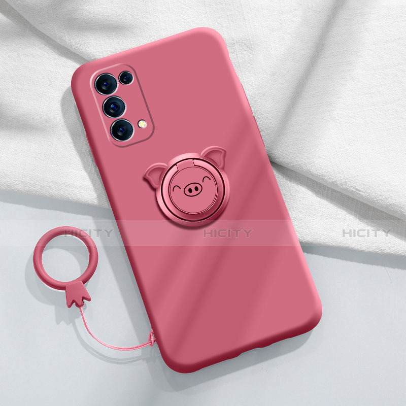 Coque Ultra Fine Silicone Souple Housse Etui avec Support Bague Anneau Aimante Magnetique pour Oppo Find X3 Lite 5G Vin Rouge Plus