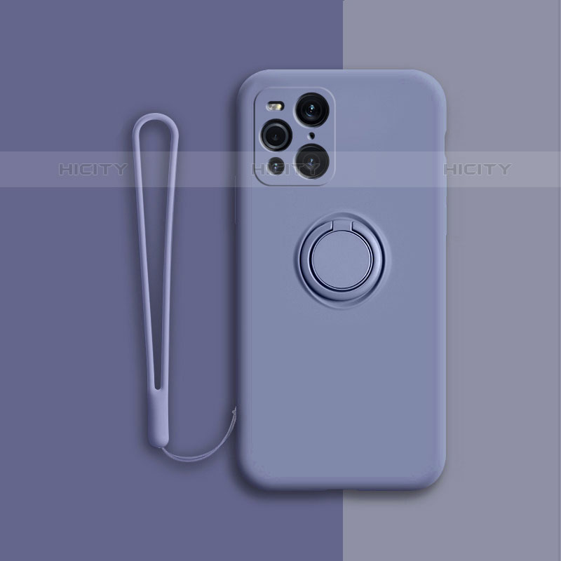 Coque Ultra Fine Silicone Souple Housse Etui avec Support Bague Anneau Aimante Magnetique pour Oppo Find X3 Pro 5G Gris Lavende Plus