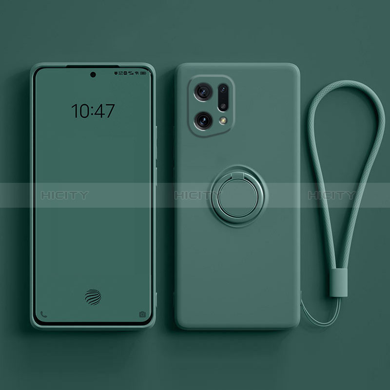 Coque Ultra Fine Silicone Souple Housse Etui avec Support Bague Anneau Aimante Magnetique pour Oppo Find X5 5G Vert Nuit Plus