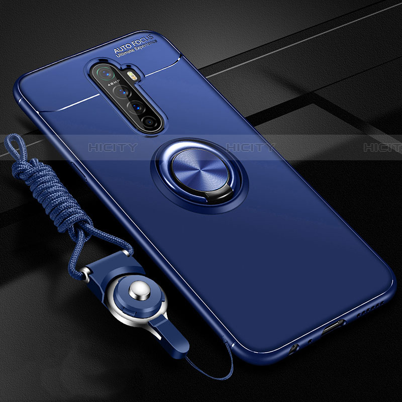 Coque Ultra Fine Silicone Souple Housse Etui avec Support Bague Anneau Aimante Magnetique pour Oppo Reno Ace Bleu Plus