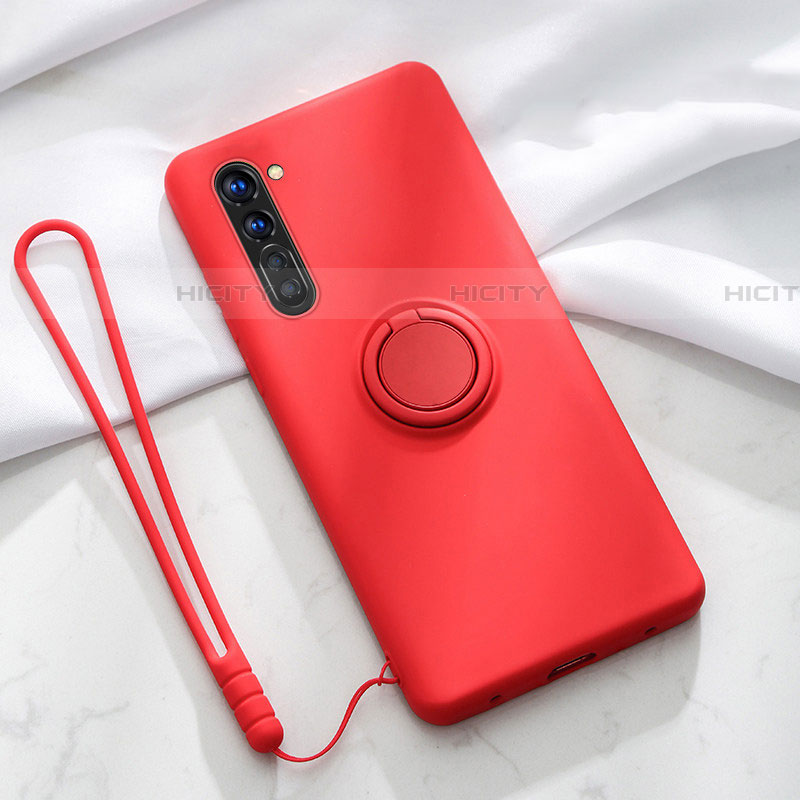 Coque Ultra Fine Silicone Souple Housse Etui avec Support Bague Anneau Aimante Magnetique pour Oppo Reno3 Rouge Plus