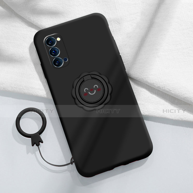 Coque Ultra Fine Silicone Souple Housse Etui avec Support Bague Anneau Aimante Magnetique pour Oppo Reno4 5G Noir Plus