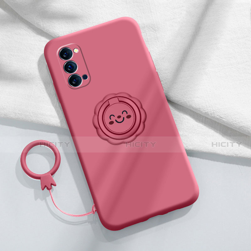 Coque Ultra Fine Silicone Souple Housse Etui avec Support Bague Anneau Aimante Magnetique pour Oppo Reno4 5G Rouge Plus