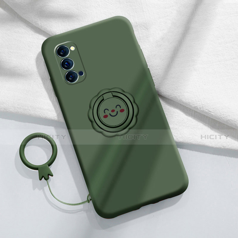 Coque Ultra Fine Silicone Souple Housse Etui avec Support Bague Anneau Aimante Magnetique pour Oppo Reno4 5G Vert Plus