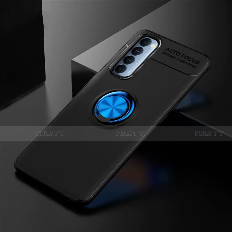 Coque Ultra Fine Silicone Souple Housse Etui avec Support Bague Anneau Aimante Magnetique pour Oppo Reno4 Pro 4G Bleu et Noir Plus