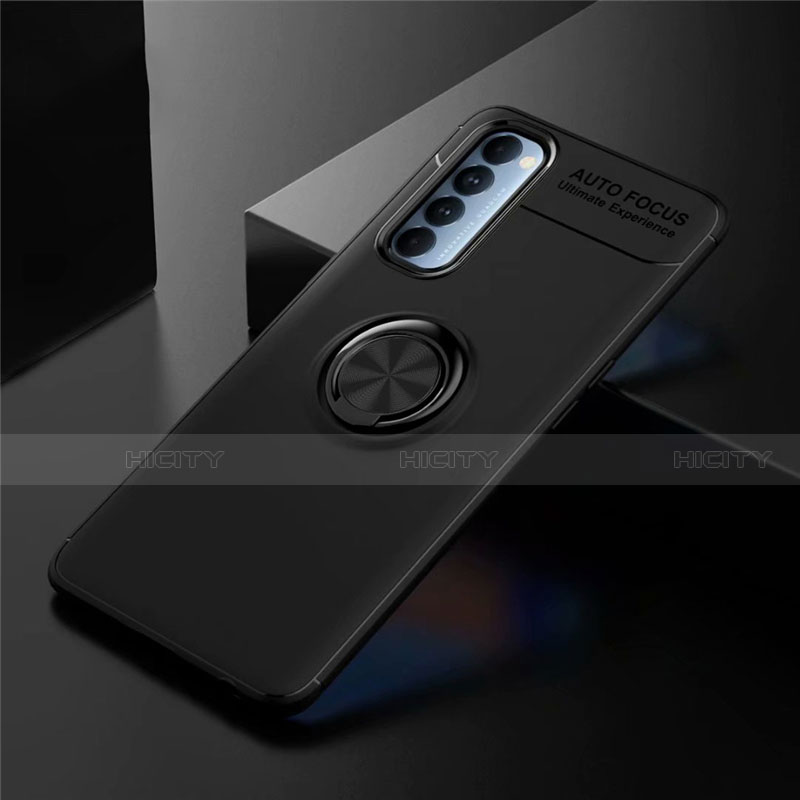 Coque Ultra Fine Silicone Souple Housse Etui avec Support Bague Anneau Aimante Magnetique pour Oppo Reno4 Pro 4G Noir Plus