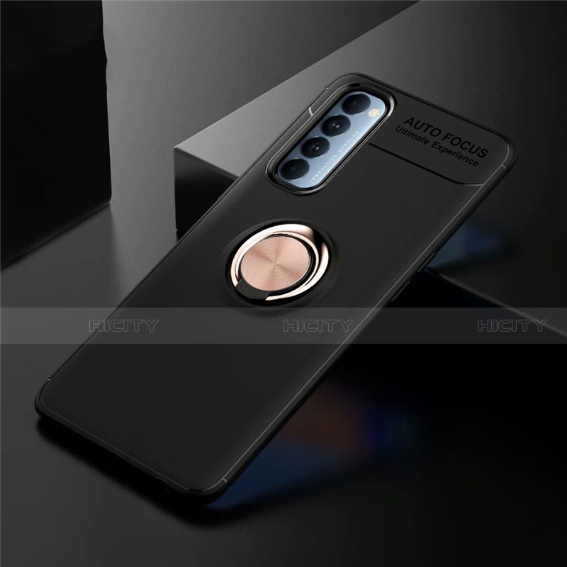 Coque Ultra Fine Silicone Souple Housse Etui avec Support Bague Anneau Aimante Magnetique pour Oppo Reno4 Pro 4G Or et Noir Plus