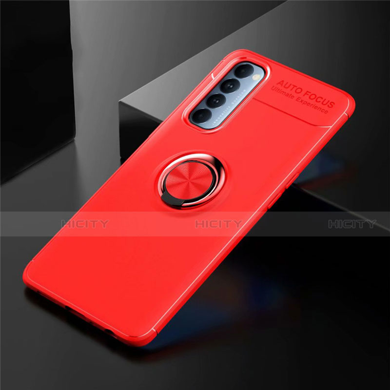 Coque Ultra Fine Silicone Souple Housse Etui avec Support Bague Anneau Aimante Magnetique pour Oppo Reno4 Pro 4G Rouge Plus