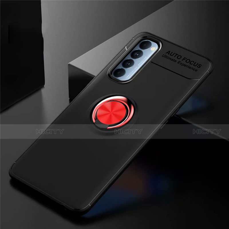 Coque Ultra Fine Silicone Souple Housse Etui avec Support Bague Anneau Aimante Magnetique pour Oppo Reno4 Pro 4G Rouge et Noir Plus