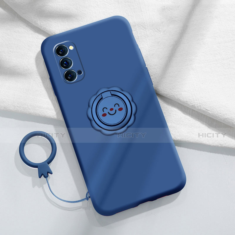 Coque Ultra Fine Silicone Souple Housse Etui avec Support Bague Anneau Aimante Magnetique pour Oppo Reno4 Pro 5G Bleu Plus