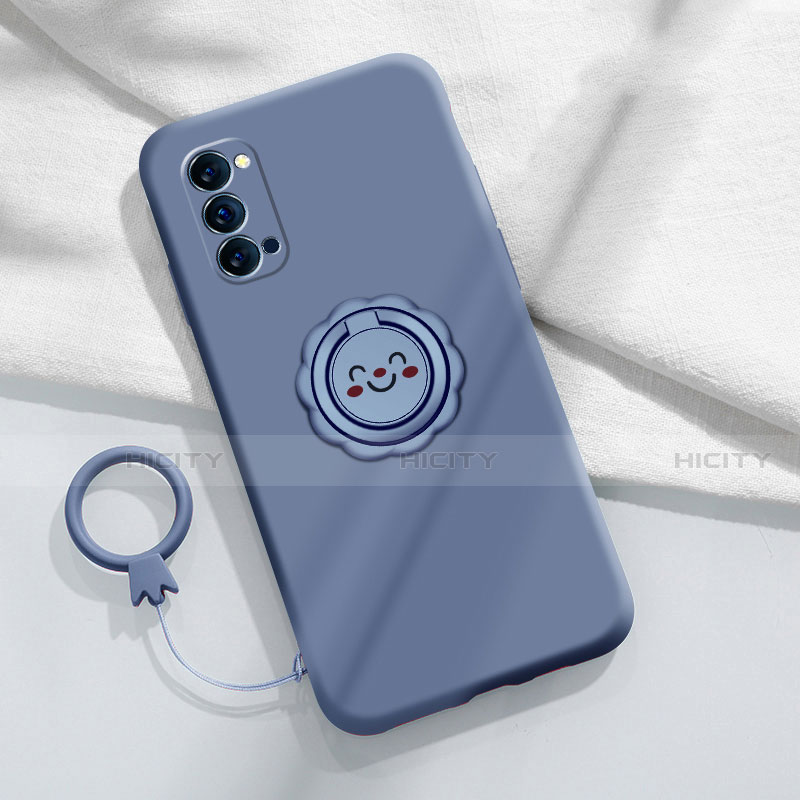 Coque Ultra Fine Silicone Souple Housse Etui avec Support Bague Anneau Aimante Magnetique pour Oppo Reno4 Pro 5G Gris Plus