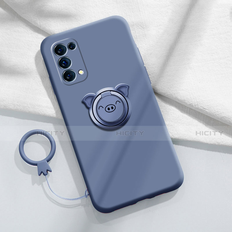 Coque Ultra Fine Silicone Souple Housse Etui avec Support Bague Anneau Aimante Magnetique pour Oppo Reno5 5G Gris Lavende Plus