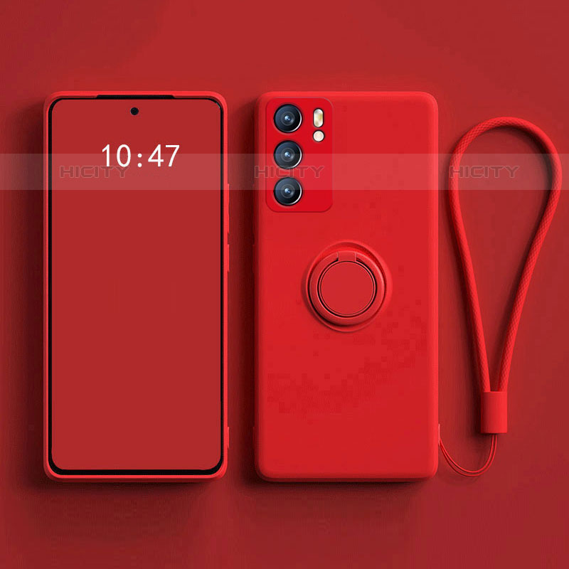 Coque Ultra Fine Silicone Souple Housse Etui avec Support Bague Anneau Aimante Magnetique pour Oppo Reno6 5G Rouge Plus