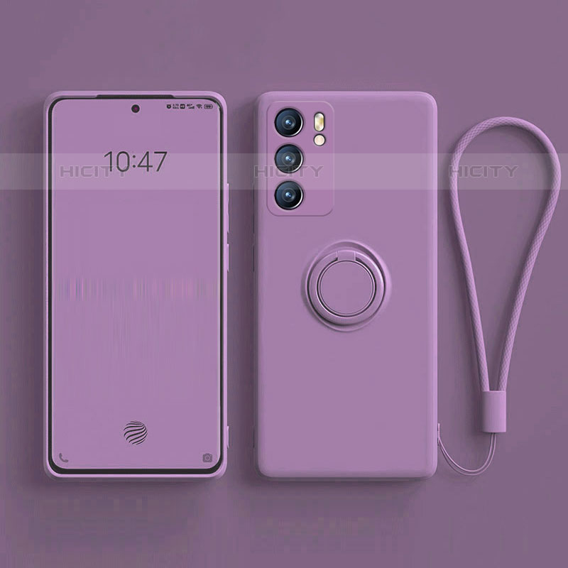 Coque Ultra Fine Silicone Souple Housse Etui avec Support Bague Anneau Aimante Magnetique pour Oppo Reno6 5G Violet Plus