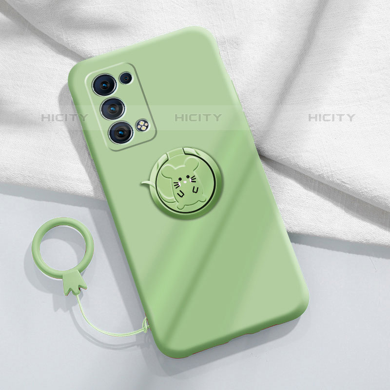 Coque Ultra Fine Silicone Souple Housse Etui avec Support Bague Anneau Aimante Magnetique pour Oppo Reno6 Pro 5G Pastel Vert Plus