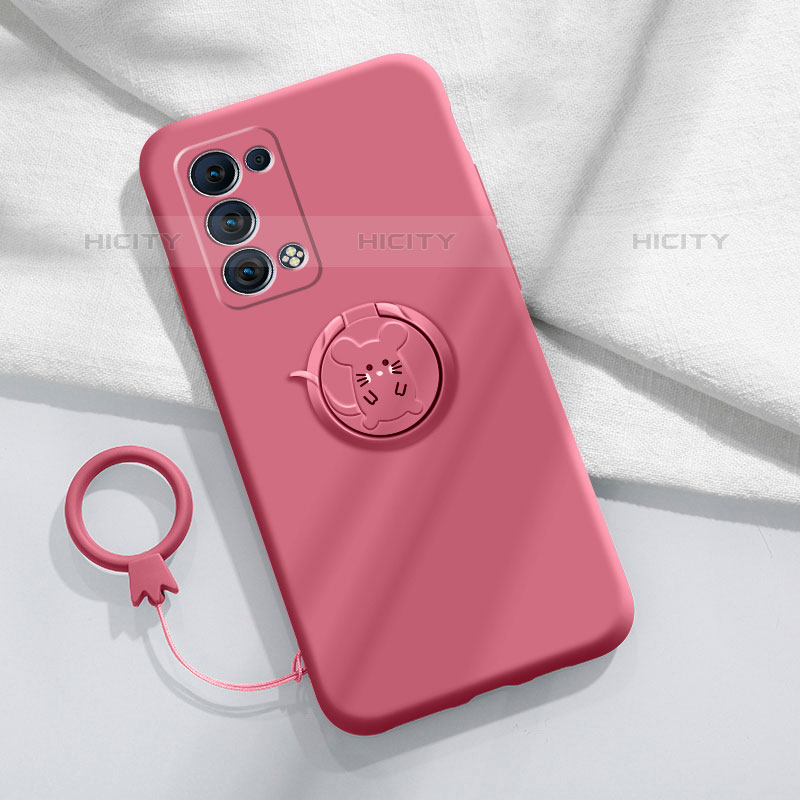 Coque Ultra Fine Silicone Souple Housse Etui avec Support Bague Anneau Aimante Magnetique pour Oppo Reno6 Pro 5G Rouge Plus