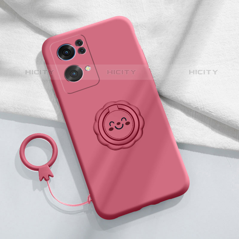 Coque Ultra Fine Silicone Souple Housse Etui avec Support Bague Anneau Aimante Magnetique pour Oppo Reno7 Pro 5G Rose Rouge Plus