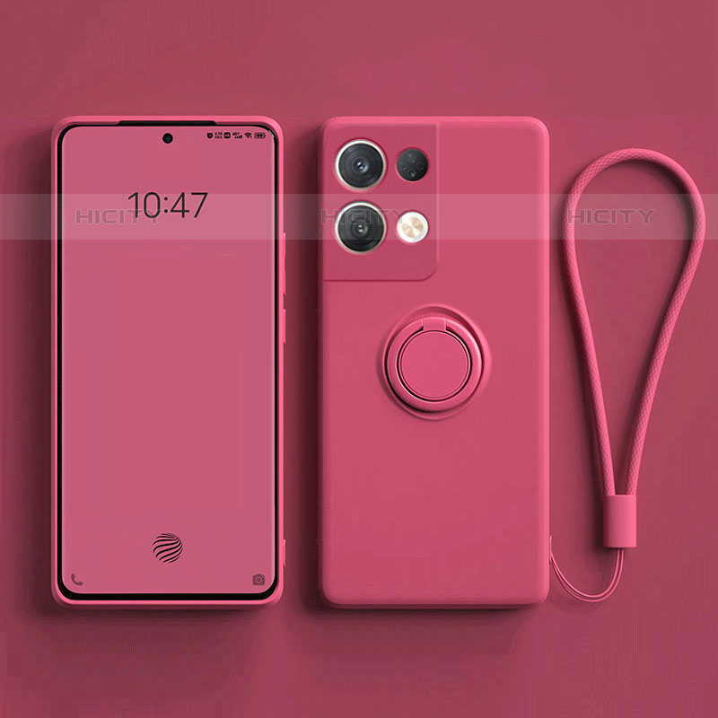 Coque Ultra Fine Silicone Souple Housse Etui avec Support Bague Anneau Aimante Magnetique pour Oppo Reno8 5G Rose Rouge Plus