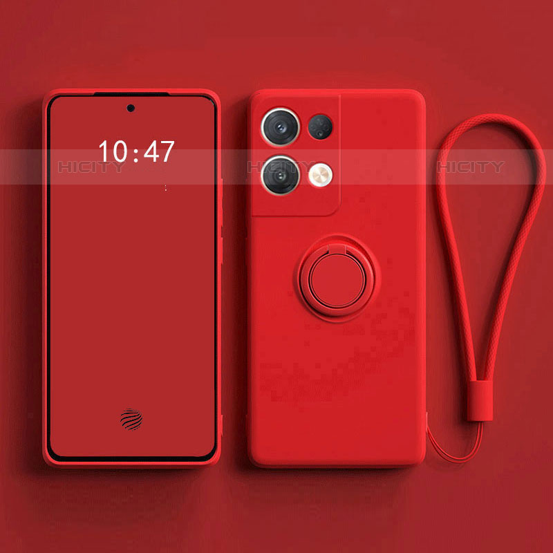 Coque Ultra Fine Silicone Souple Housse Etui avec Support Bague Anneau Aimante Magnetique pour Oppo Reno8 Pro 5G Rouge Plus