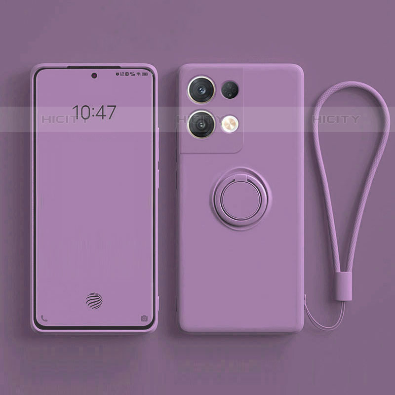 Coque Ultra Fine Silicone Souple Housse Etui avec Support Bague Anneau Aimante Magnetique pour Oppo Reno8 Pro+ Plus 5G Violet Plus