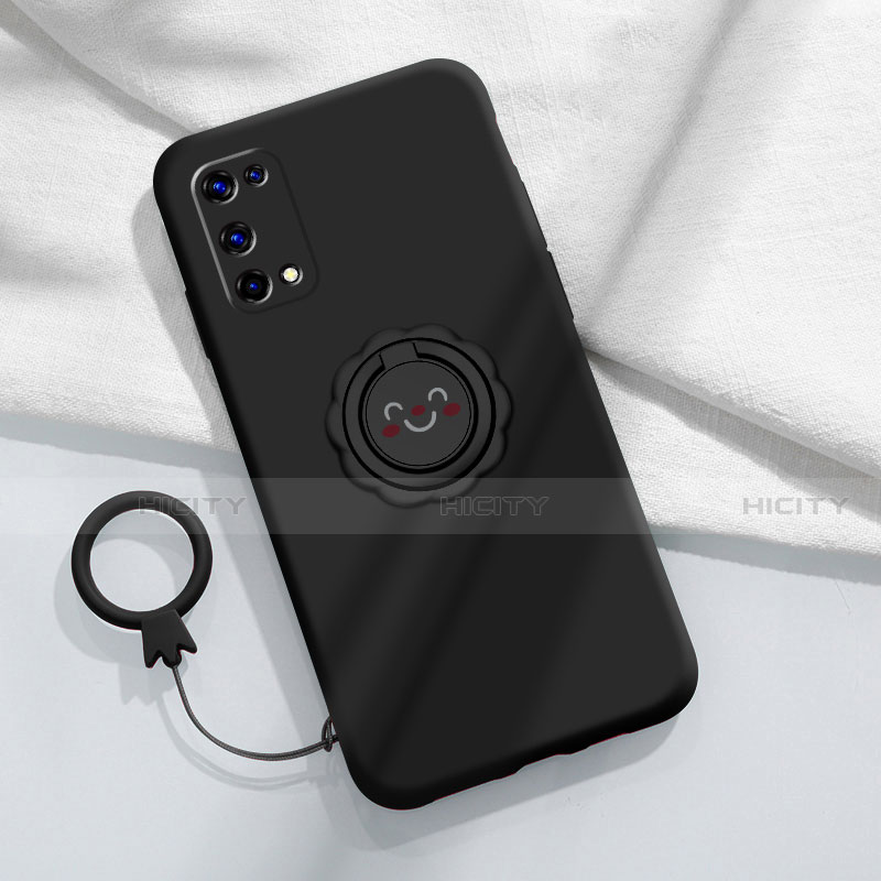 Coque Ultra Fine Silicone Souple Housse Etui avec Support Bague Anneau Aimante Magnetique pour Realme V15 5G Noir Plus