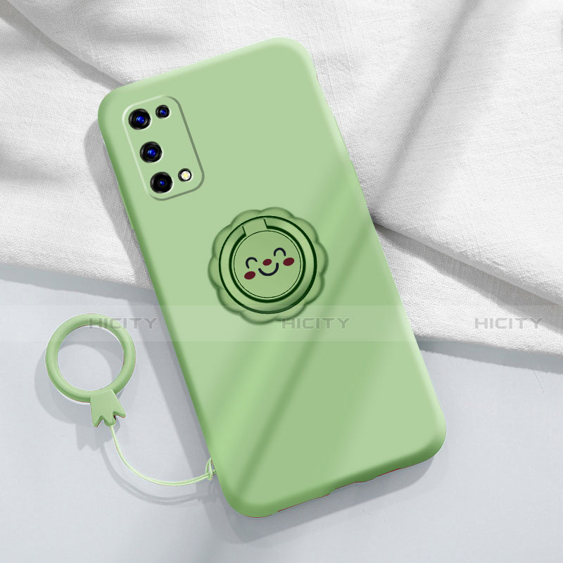 Coque Ultra Fine Silicone Souple Housse Etui avec Support Bague Anneau Aimante Magnetique pour Realme V15 5G Pastel Vert Plus