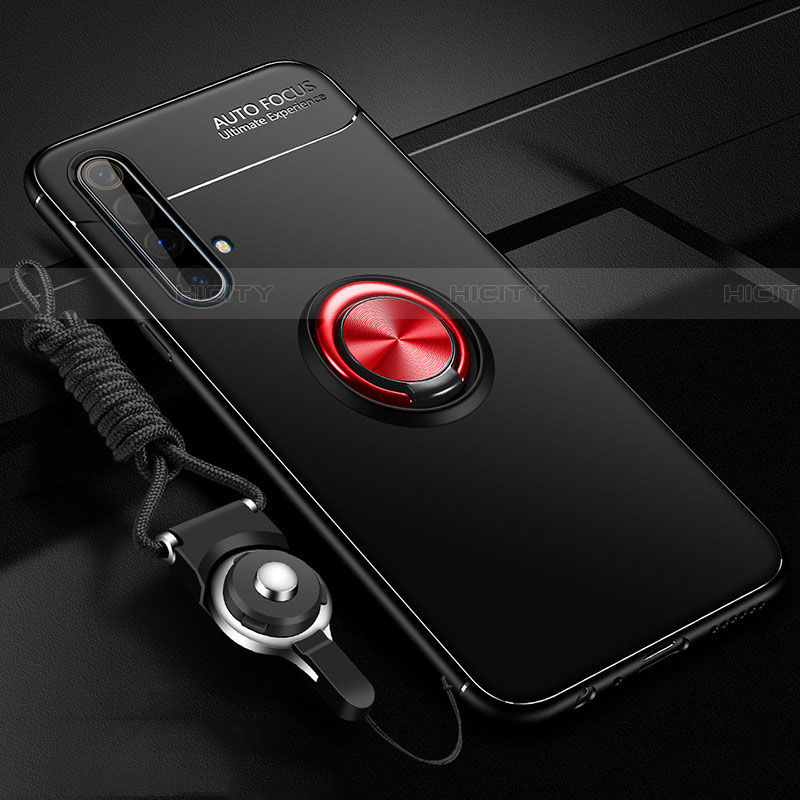 Coque Ultra Fine Silicone Souple Housse Etui avec Support Bague Anneau Aimante Magnetique pour Realme X50m 5G Rouge et Noir Plus