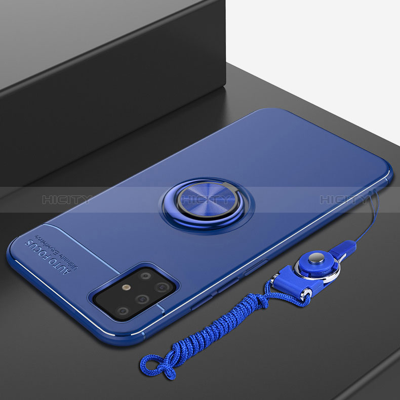 Coque Ultra Fine Silicone Souple Housse Etui avec Support Bague Anneau Aimante Magnetique pour Samsung Galaxy A71 4G A715 Bleu Plus