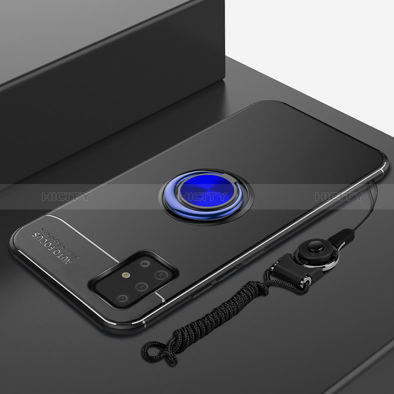 Coque Ultra Fine Silicone Souple Housse Etui avec Support Bague Anneau Aimante Magnetique pour Samsung Galaxy A71 4G A715 Bleu et Noir Plus