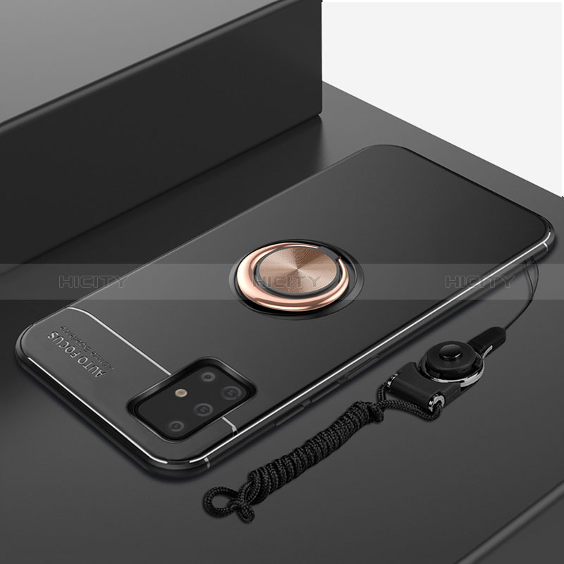 Coque Ultra Fine Silicone Souple Housse Etui avec Support Bague Anneau Aimante Magnetique pour Samsung Galaxy A71 4G A715 Or et Noir Plus