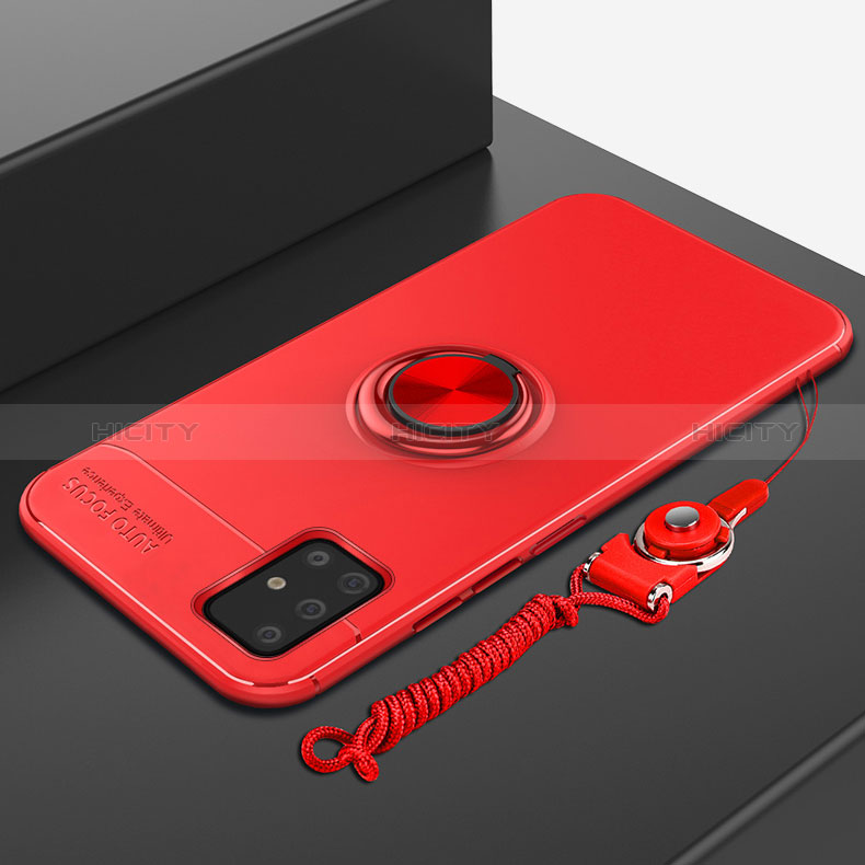 Coque Ultra Fine Silicone Souple Housse Etui avec Support Bague Anneau Aimante Magnetique pour Samsung Galaxy A71 4G A715 Rouge Plus