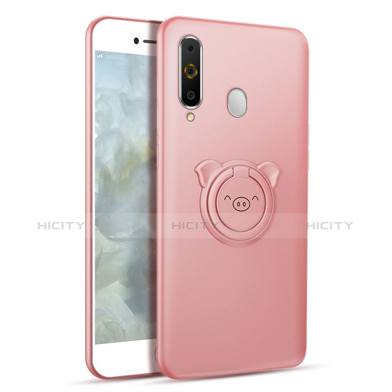 Coque Ultra Fine Silicone Souple Housse Etui avec Support Bague Anneau Aimante Magnetique pour Samsung Galaxy A8s SM-G8870 Or Rose Plus