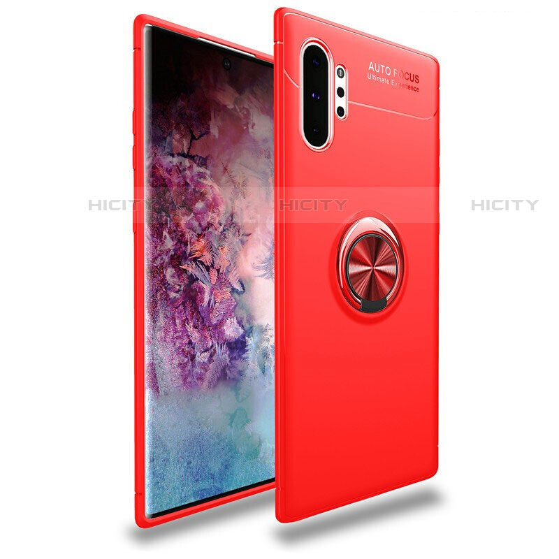 Coque Ultra Fine Silicone Souple Housse Etui avec Support Bague Anneau Aimante Magnetique pour Samsung Galaxy Note 10 Plus 5G Rouge Plus