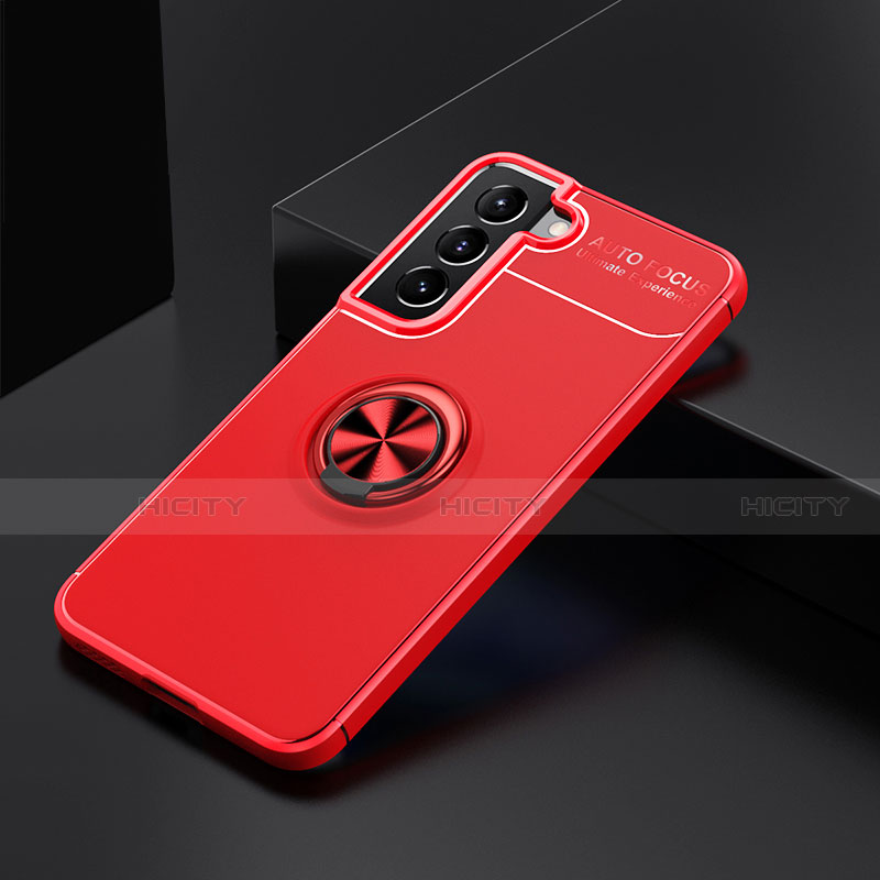 Coque Ultra Fine Silicone Souple Housse Etui avec Support Bague Anneau Aimante Magnetique pour Samsung Galaxy S21 5G Rouge Plus