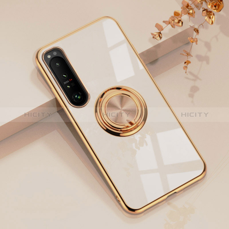 Coque Ultra Fine Silicone Souple Housse Etui avec Support Bague Anneau Aimante Magnetique pour Sony Xperia 1 III Blanc Plus