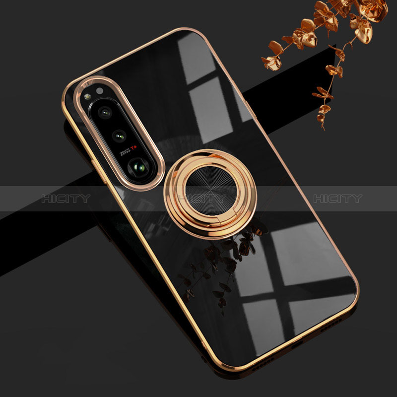 Coque Ultra Fine Silicone Souple Housse Etui avec Support Bague Anneau Aimante Magnetique pour Sony Xperia 1 IV Noir Plus