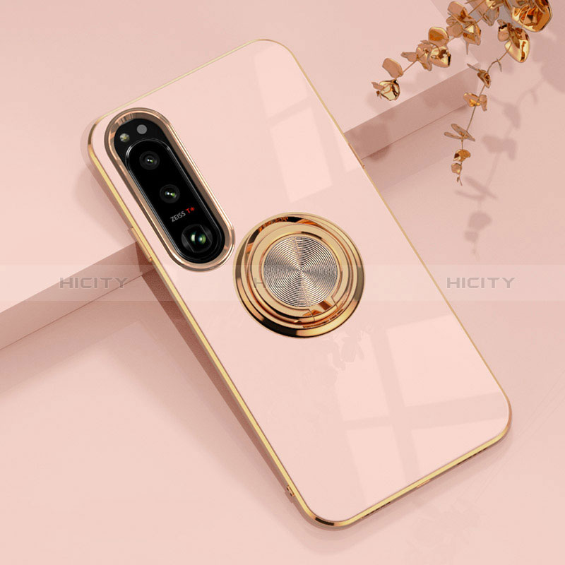 Coque Ultra Fine Silicone Souple Housse Etui avec Support Bague Anneau Aimante Magnetique pour Sony Xperia 1 IV Rose Plus