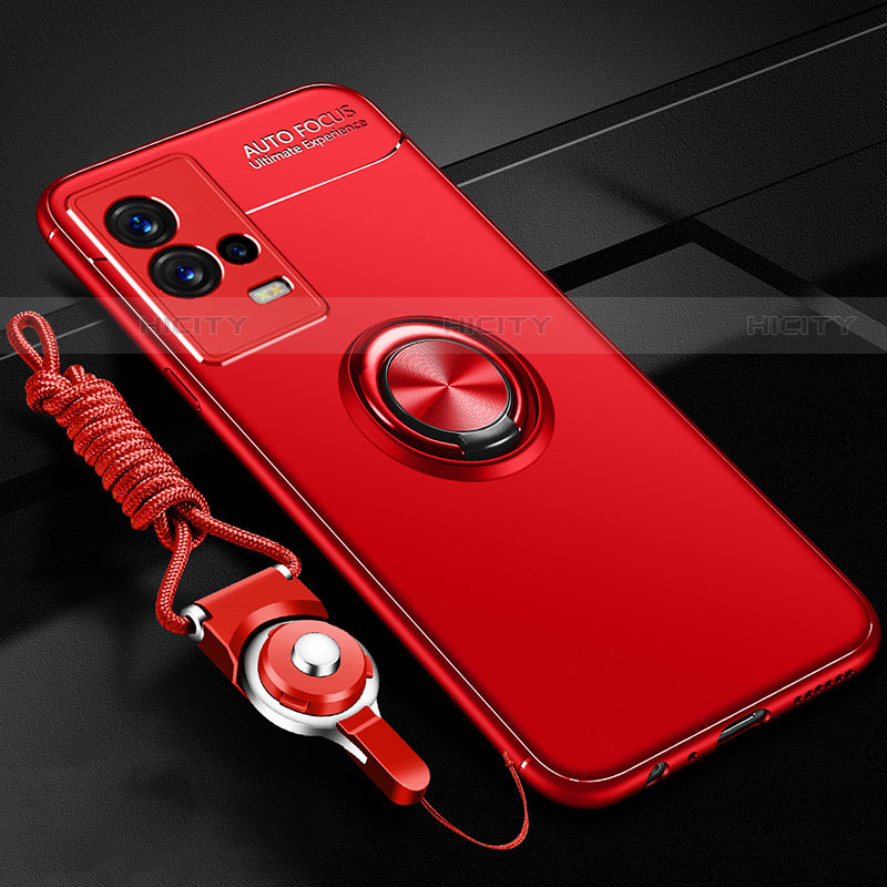 Coque Ultra Fine Silicone Souple Housse Etui avec Support Bague Anneau Aimante Magnetique pour Vivo iQOO 8 5G Rouge Plus